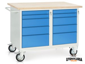 Banco mobile Tecnotelai con 2 cassettiere e piano in legno 1200x750x940mm