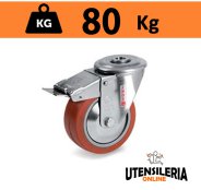 Ruota gomma siliconica 72GS supporto INOX NLX foro e freno 80Kg Ruota gomma siliconica 72GS supporto INOX NLX foro e freno 80Kg