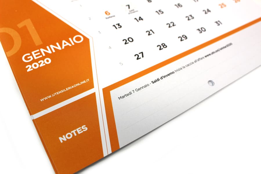 Calendario 2020 UtensileriaOnline con pratica sezione NOTE dove appuntare tutti i tuoi appuntamenti importanti