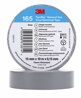 3M™ Temflex™ 165 Nastro isolante in vinile, Grigio, 15 mm x 10mt (10Pz)