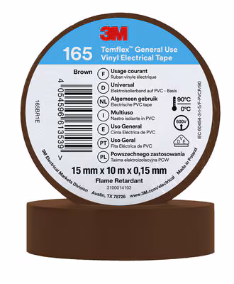 3M™ Temflex™ 165 Nastro isolante in vinile, Marrone, 15 mm x 10mt (10Pz)