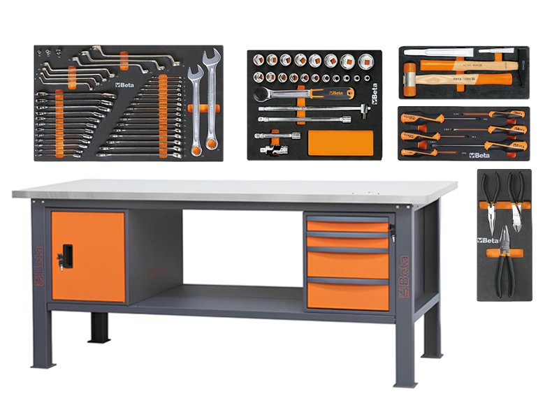 Banco da lavoro Beta C58BC-X 4CA con 4 cassetti, 1 modulo anta, 5 termoformati e 42 utensili inclusi