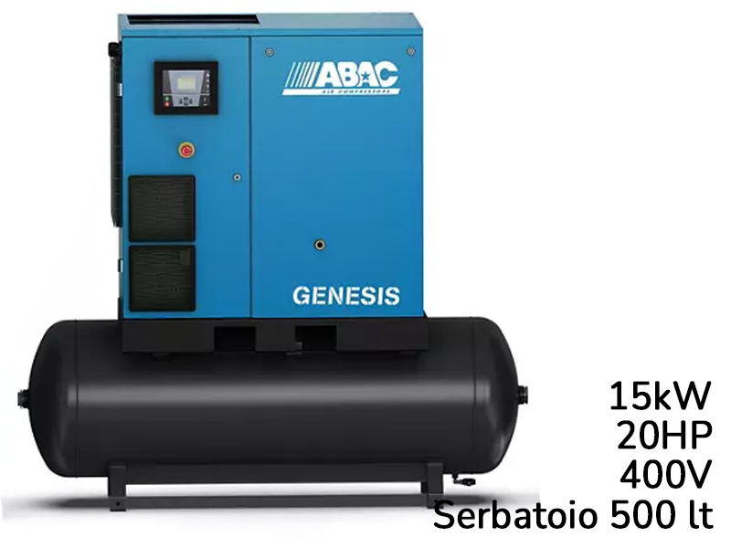 compressore rotativo a vite abac genesis i 15kw velocit�� variabile su serbatoio 500lt