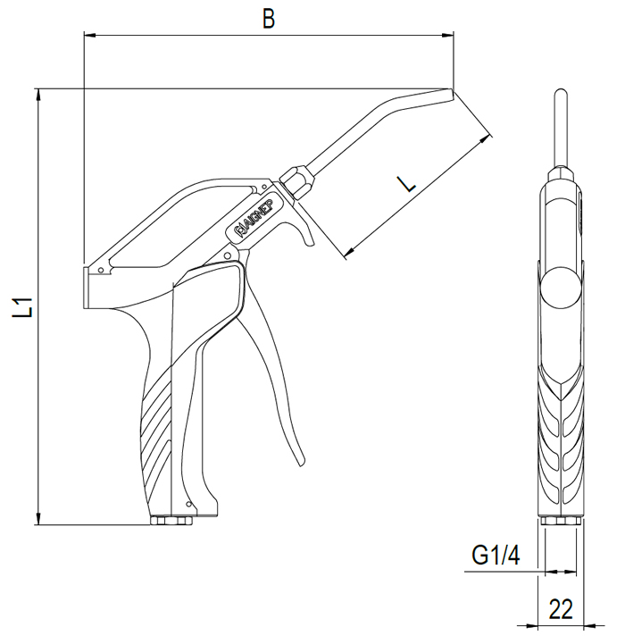 Dimensioni pistola Aignep 361