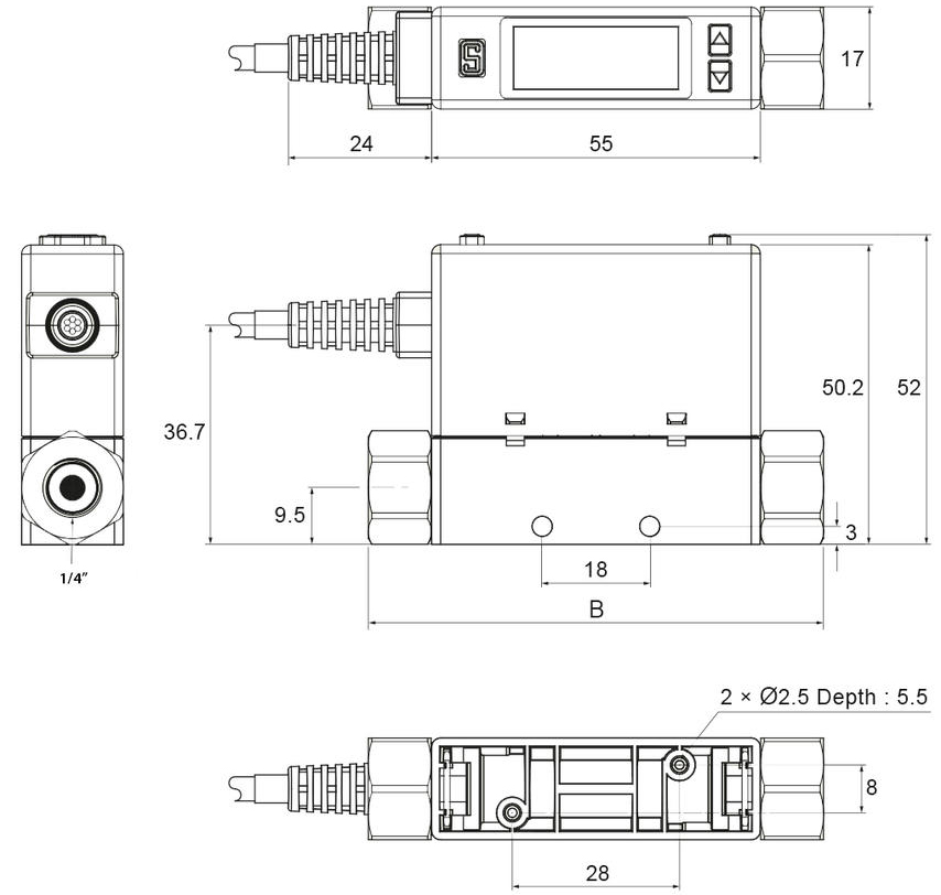 Schema tecnico sensore digitale di portata e pressione Aignep PRO3