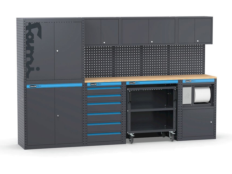 Combo Arredo officina Fami Garage 391 G15 3040mm con riempi spazio per minuteria e utensili omaggio