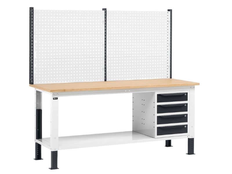 Banco da lavoro Fami piano legno 2MT regolabile in altezza Work Up WORK2020 con parete e 4 cassetti