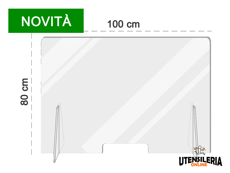 Barriera parafiato da banco in plexiglass trasparente 100x80cm, spessore 5mm