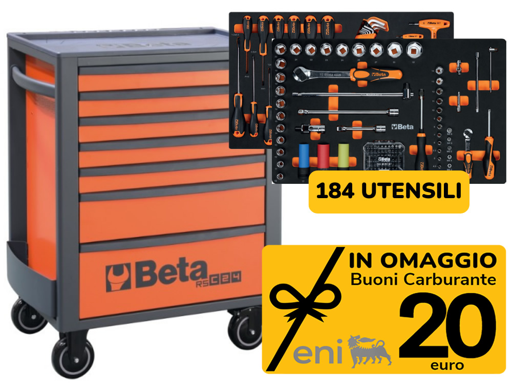 Carrello Beta RSC24 7 cassetti con 184 utensili per l'autoriparazione e  Buoni carburante in OMAGGIO [024004038]