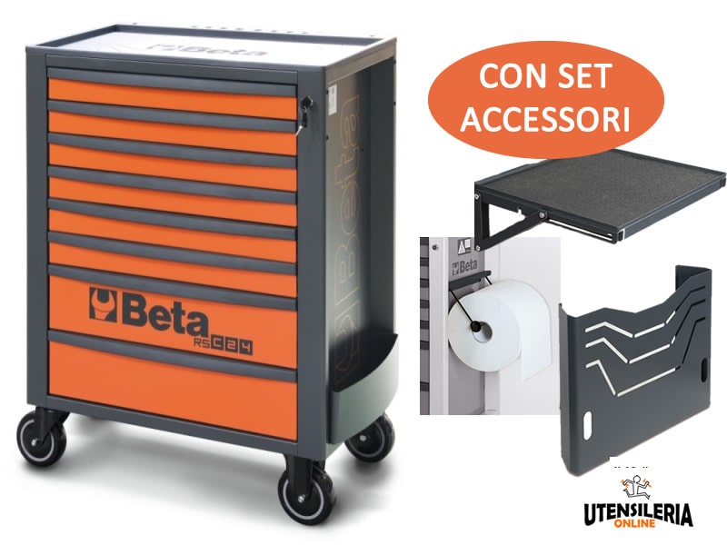 Beta carrello arancio RSC24 8 cassetti con porta carta, porta documenti e  mensola [024004903+024004907+024004900]