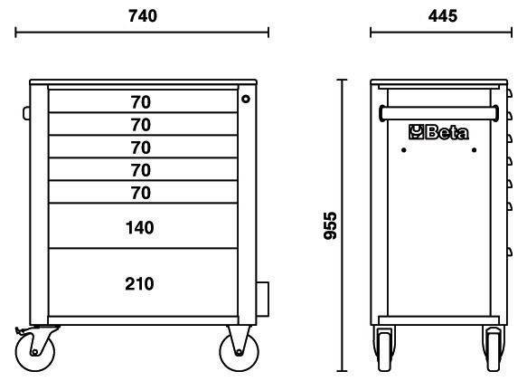 Misure cassettiera Beta C24EH con 7 cassetti