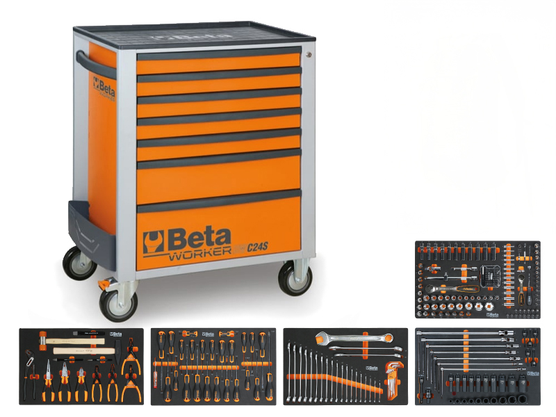 Cassettiera mobile Beta Worker BW 2400S 7/AUTO con 7 cassetti, 262 utensili inclusi + Cuffie