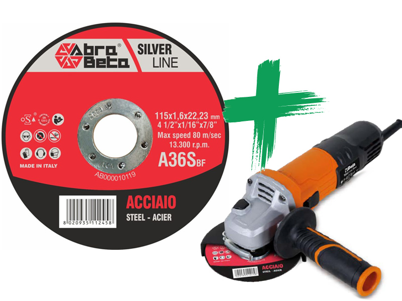 Dischi abrasivi da taglio Abra Beta A36S 115mm per acciaio + Smerigliatrice 1956 Omaggio