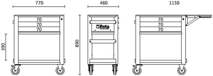 Misure cassettiera Beta BW 5000S/3M con 3 cassetti