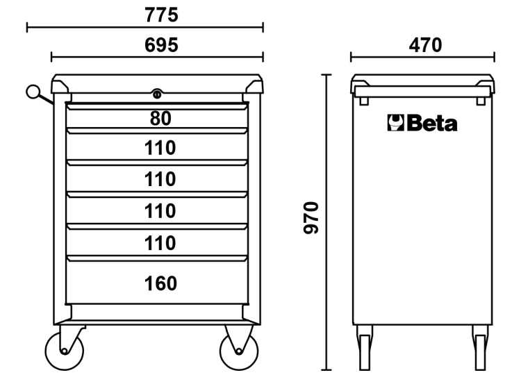 Misure cassettiera Beta C04BOX-A VU con 6 cassetti