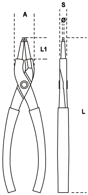 Schema tecnico pinze becchi dritti anelli elastici sicurezza Beta 1032BA