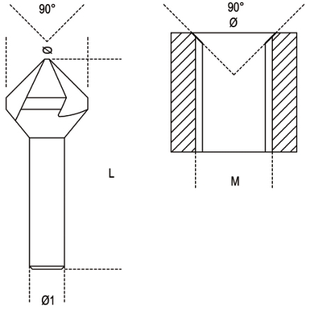 Schema tecnico fresa a svasare Beta 426