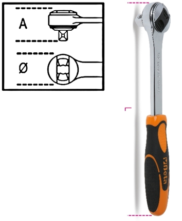 Cricchetto reversibile Beta 920/55 con attacco quadro 1/2 cromato  [009200882]