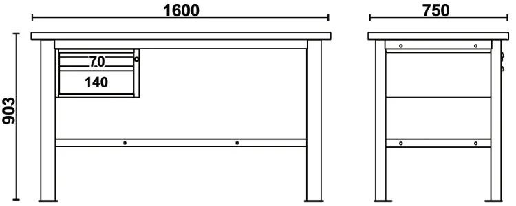 Schema tecnico misure banco da lavoro C58BC-W1,6 2C Beta Utensili