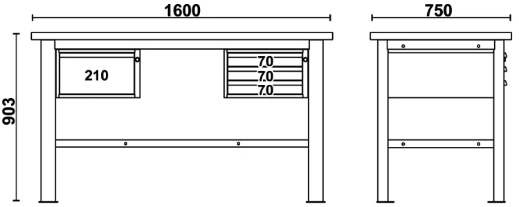 Schema tecnico misure banco da lavoro C58BC-W1,6 4C Beta Utensili