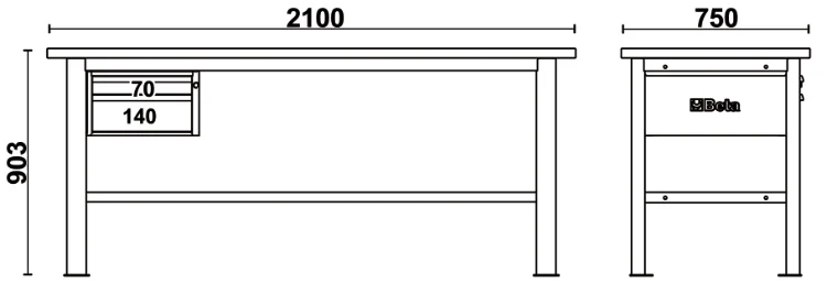 Schema tecnico misure banco da lavoro C58BC-W2,1 2C Beta Utensili