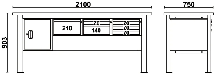 Schema tecnico misure banco da lavoro C58BC-W2,1 6CA Beta Utensili