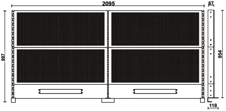 SChema tecnico kit 4 pannelli forati C58K/4PF-2,1M per banchi da lavoro Beta