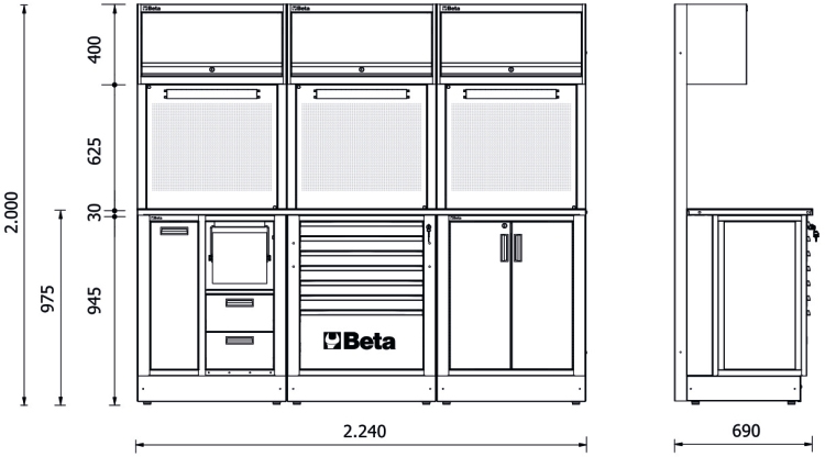 Schema tecnico arredamento officina Beta RSC55 E