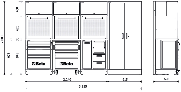 Schema tecnico arredamento officina Beta RSC55 F