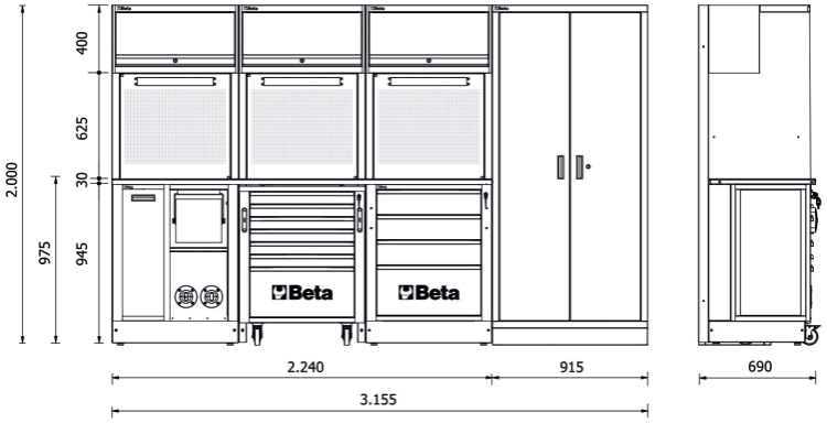 Schema tecnico arredamento officina Beta RSC55 G