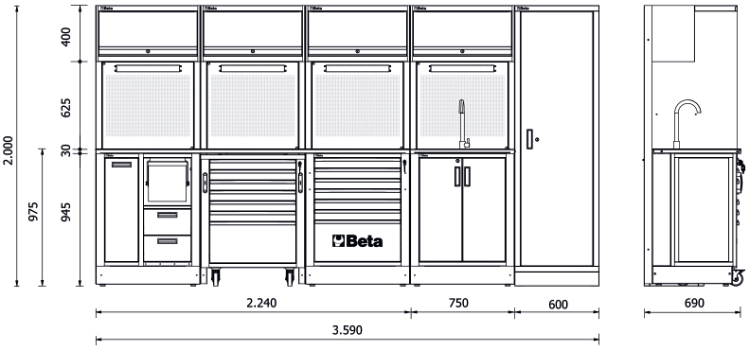 Schema tecnico arredamento officina Beta RSC55 H