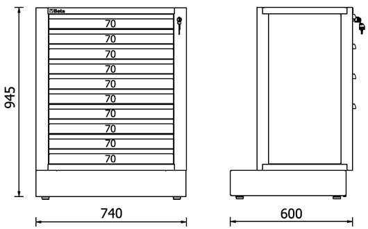Misure modulo cassettiera Beta RSC50 M10 a 10 cassetti