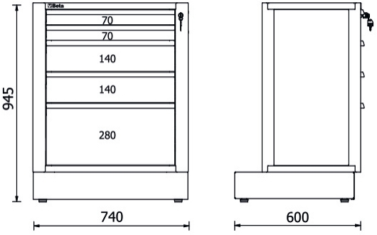 Misure modulo cassettiera Beta RSC50 M5 a 5 cassetti