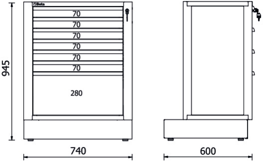 Misure modulo cassettiera Beta RSC50 M7 a 7 cassetti