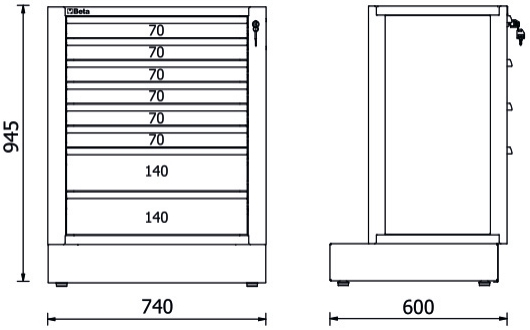 Misure modulo cassettiera Beta RSC50 M8 a 8 cassetti