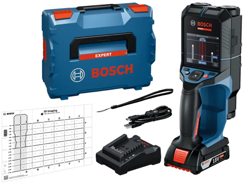 Rilevatore Bosch Expert D-tect18V-200-17C fino a 200mm con batteria, caricabatteria e valigetta