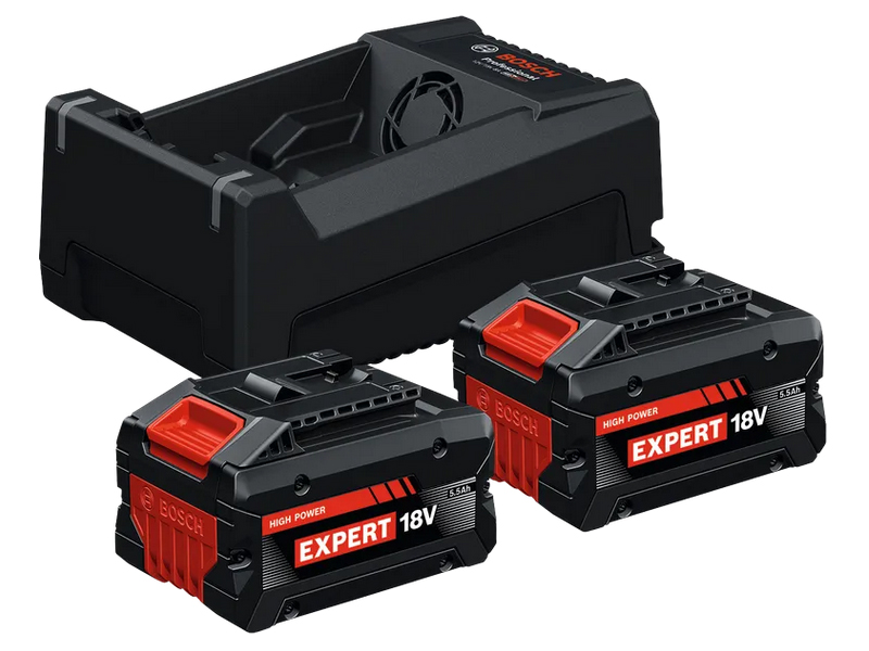 Set ricarica Bosch Expert 2 batterie EXBA18V-55 5.5Ah e caricabatteria GAL 12V/18V-80
