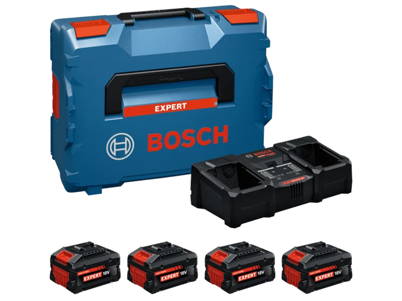 Set ricarica Bosch Expert 2 batterie 5.5Ah, 2 da 8Ah e caricabatteria EXAL18V2-320 in valigetta