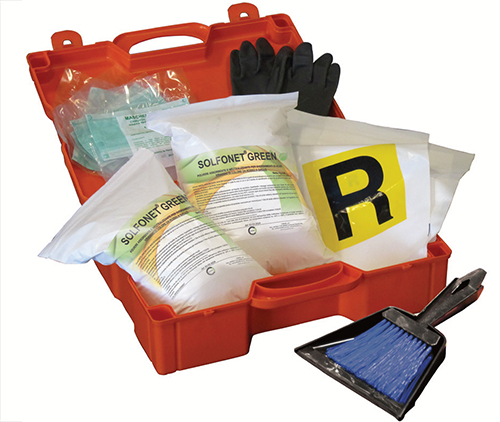 dotazione assorbente per acido solforico Carvel in kit valigetta