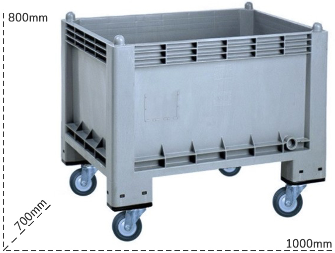 Schema tecnico cassa pallet con 4 ruote Carvel 285 litri