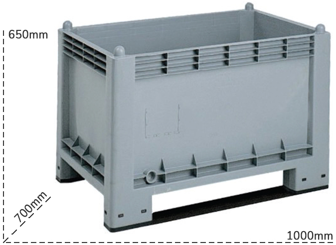 Schema tecnico cassa pallet con 2 traverse Carvel 285 litri