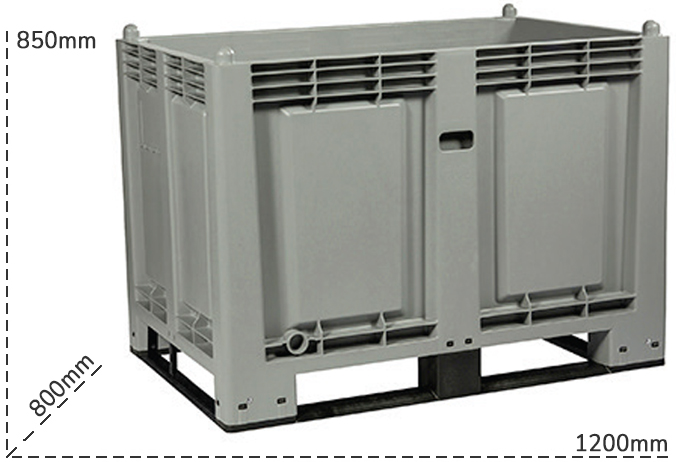 Schema tecnico cassa pallet con 4 traverse Carvel 600 litri