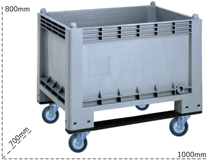 Schema tecnico cassa pallet con 2 traverse Carvel 285 litri
