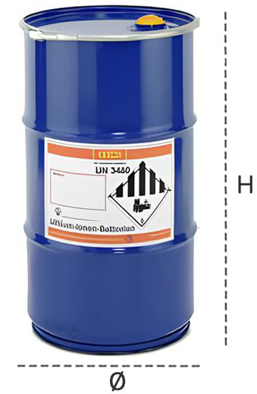 Schema tecnico fusto acciaio per batterie al litio Carvel 60Lt