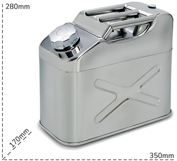 Schema tecnico tanica in acciaio inox per carburante Carvel 10 Lt