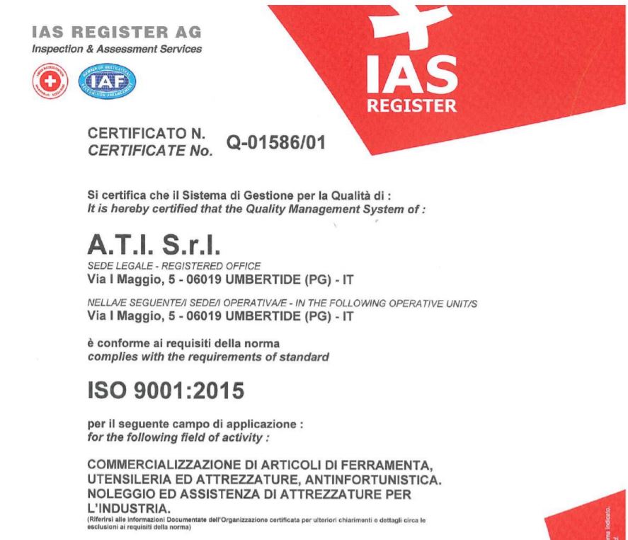 Copia certificato ISO 9001:2015 UtensileriaOnline