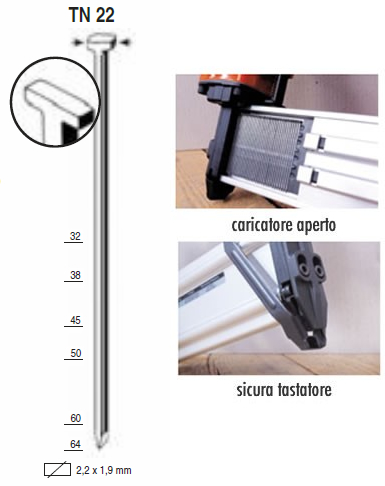 Dettagli e chiodi chiodatrice TN65