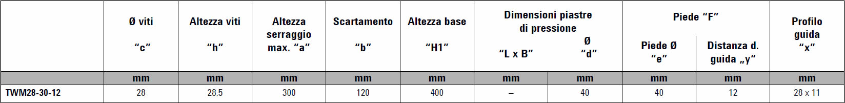 tabella dettagliata elementi di serraggio TWM28