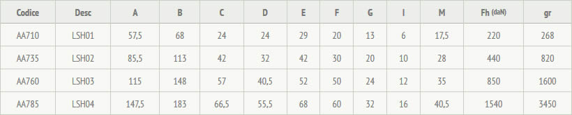 tabella dettagliata bloccaggio a ginocchiera LSH01