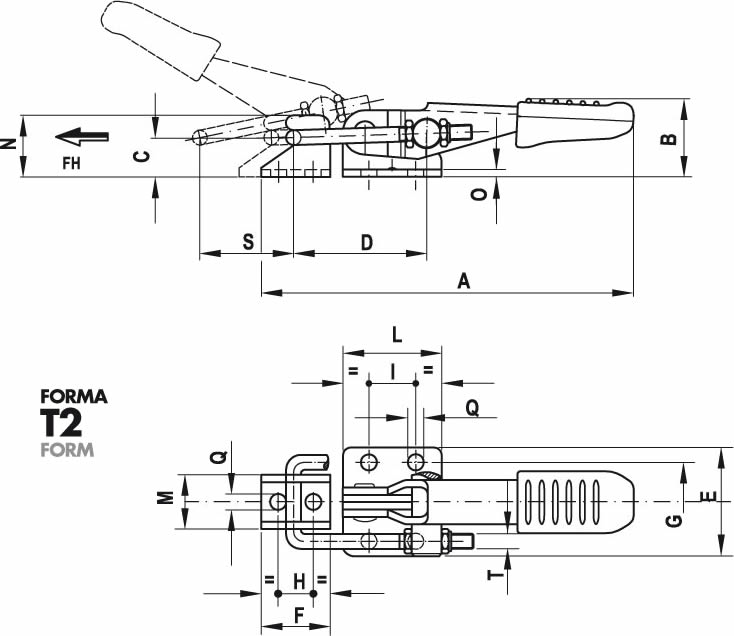 immagine dettagliata bloccaggio a tirante acciaio inox 160/T2X